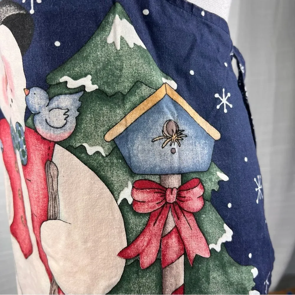 Winter Snowmen Birds Snow Apron Christmas Homemade Blue Cardinal Holiday